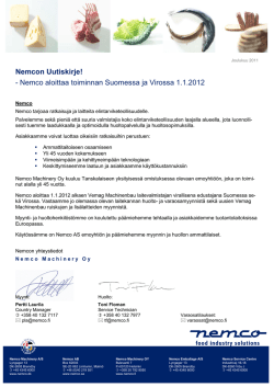 Nemco aloittaa toiminnan Suomessa ja Virossa 1.1.2012