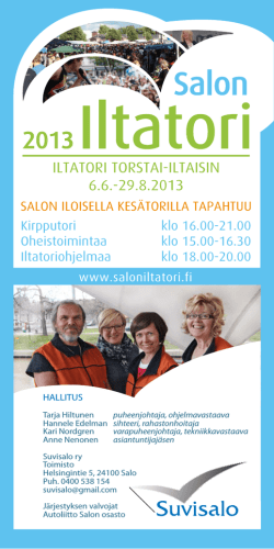 ILTATORI TORSTAI‐ILTAISIN 6.6.‐29.8.2013