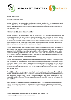 Auralan Setlementti ry:n toimintakertomus 2012