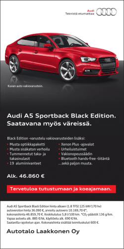 Audi A5 Sportback Black Edition. Saatavana myös väreissä.