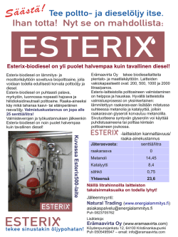Esterix-biodiesel on yli puolet halvempaa kuin