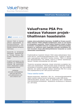 ValueFrame PSA Pro vastaus Vahasen projek