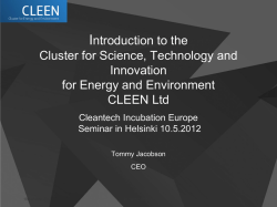 Introduction to the Cluster for Science, Technology and Innovation