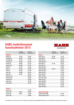 KABE matkailuvaunut Suositushinnat 2013