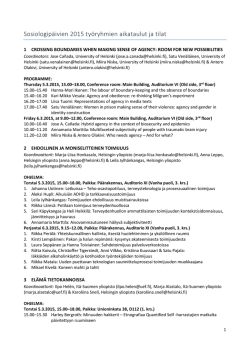 Työryhmäaikatalut / Workshop timetables
