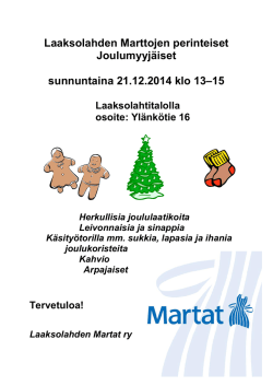 Laaksolahden Marttojen perinteiset Joulumyyjäiset sunnuntaina