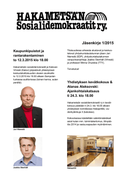 Jäsenkirje 1/2015 - Hakametsän sosialidemokraatit ry