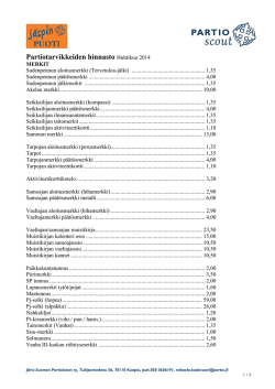 Partiotarvikkeiden hinnasto Huhtikuu 2014