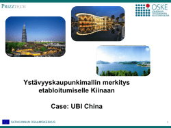 UBI China -hankkeella Kiinan markkinoille