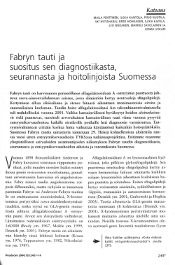 Fabryn tauti ja suositus sen diagnostiikasta, seurannasta ja
