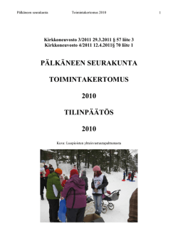 pälkäneen seurakunta toimintakertomus 2010 tilinpäätös 2010