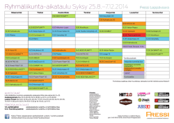 Ryhmäliikunta-aikataulu Syksy 25.8.–7.12.2014