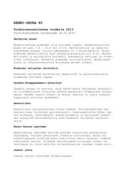 Toimintasuunnitelma vuodelle 2013 - Renko