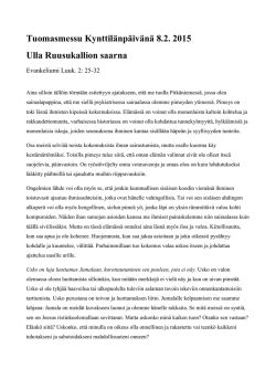 Ulla Ruusukallion saarna Tuomasmessussa 0802 2015