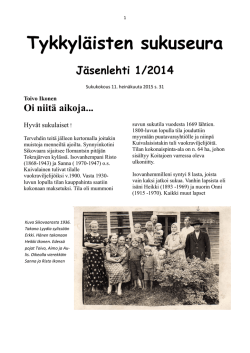 Tykkyläisten sukuseura Jäsenlehti 1/2014