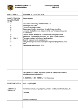 HUMPPILAN KUNTA Kokouspäivämäärä Kunnanhallitus 16.2.2015