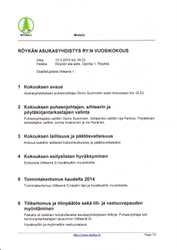 Asyn vuosikokous 2015 - Röykän Asukasyhdistys ry