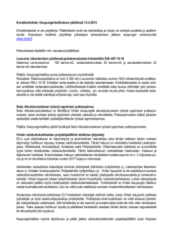 Ennakkotiedote: Kaupunginhallituksen päätöksiä 13.4.2015