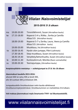 esittelyjumpat to 27.8. klo 18 alkaen Jäsenmaksut kaudella 2015-2016