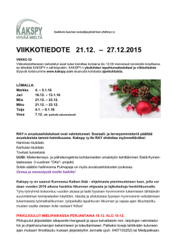 VIIKKOTIEDOTE 7.12. – 13.12.2015 - Kaakkois