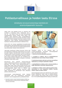 Potilasturvallisuus ja hoidon laatu EU:ssa
