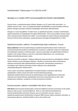 Skooppi ry:n vuoden 2015 tunnustuspalkinnot kentän työntekijöille