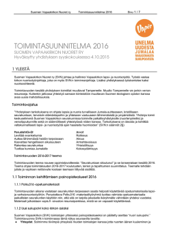 Suomen Vapaakirkon Nuoret ry Toimintasuunnitelma 2016