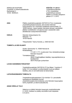 Ympäristölupapäätös 111-2015-1 / Heinolan Autopurkaamo Oy