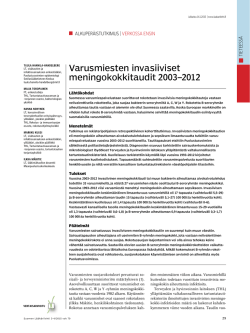 Varusmiesten invasiiviset meningokokkitaudit 2003–2012