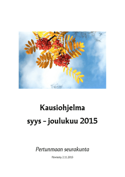 Kausiohjelma syys – joulukuu 2015