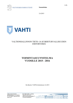 VAHTIn toimintasuunnitelma 2015-2016