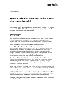 Artek tuo arkistosta kaksi Alvar Aallon tuotetta juhlavuoden kunniaksi
