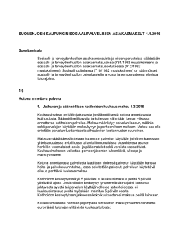 Suonenjoen kaupungin sosiaalipalvelumaksut 1.1.2016 alkaen
