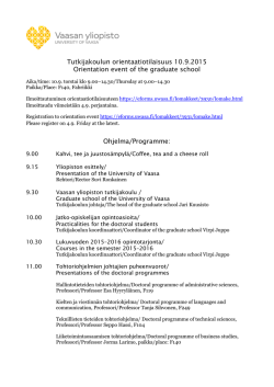 Tutkijakoulun orientaatiotilaisuus 10.9.2015 Orientation event of the