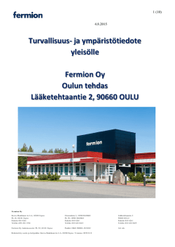 Turvallisuus- ja ympäristötiedote yleisölle Fermion Oy Oulun tehdas