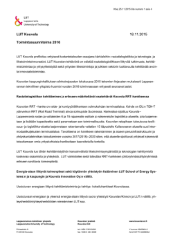 LUT Kouvola 18.11.2015 Toimintasuunnitelma 2016