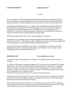 LEHDISTÖTIEDOTE Julkaisuvapaa heti 5.10.2015