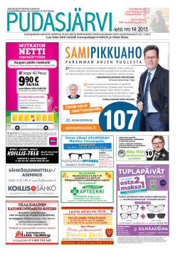 Pudasjärvi-lehti nro 14 1.4.2015 Sami Pikkuaho ilmoitusliitteellä