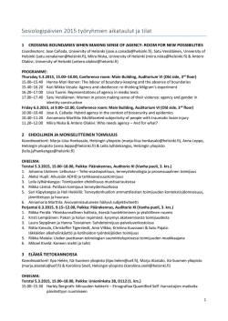 Sosiologipäivien 2015 työryhmien aikataulut ja tilat