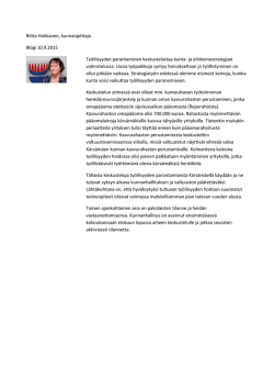 Riitta Hokkanen, kunnanjohtaja Blogi 10.9.2015 Työllisyyden