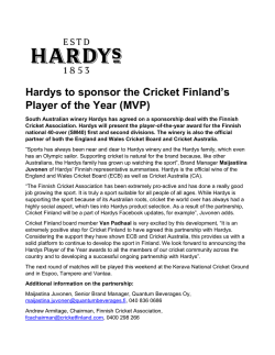 Hardys to sponsor the Cricket Finland`s Player of the Year (MVP)
