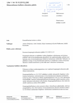 Hämeenlinnan hallinto-oikeuden päätös 9.10.2015