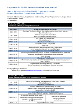 Programme for 5th SHE Summer School in Kuopio, Finland