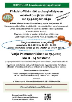Varjo-Palmumarkkinat su 29.3.2015 klo 11 – 14 Mestassa
