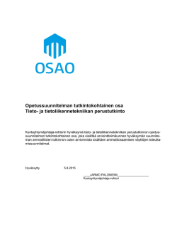 Opetussuunnitelman tutkintokohtainen osa Tieto- ja