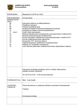 HUMPPILAN KUNTA Kokouspäivämäärä Kunnanhallitus 9.3.2015