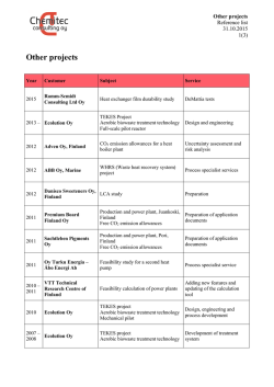 Other projects - Chemitec Consulting Oy