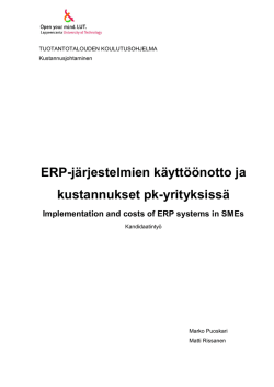 ERP-järjestelmien käyttöönotto ja kustannukset pk-yrityksissä