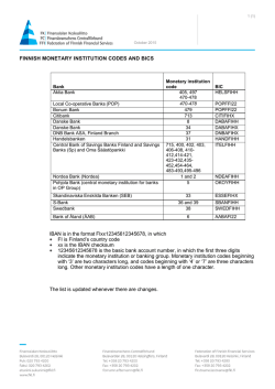 Finnish monetary institution codes and BICs