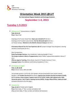 Orientation Week 2015 @LUT September 1-4, 2015 Tuesday
